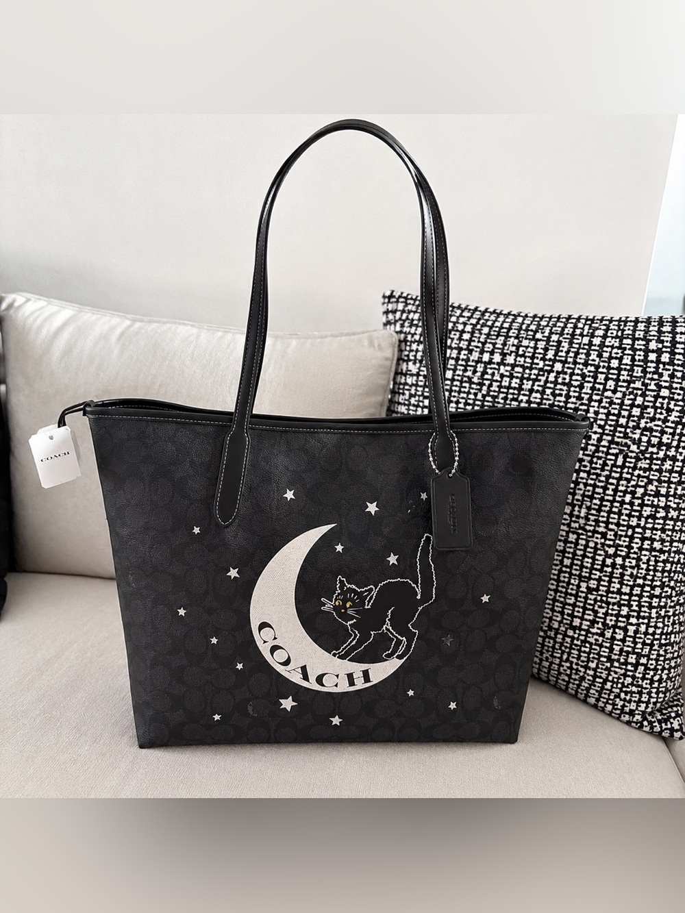 COACH Black Moon & Cat Signature Tote Bag